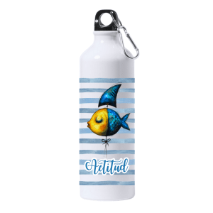 Bidón actitud pez tiburón con diseño ilustrado sobre fondo de rayas marineras.
