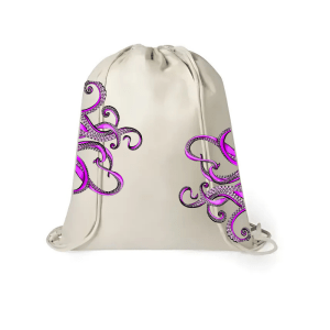 Mochila de yute con diseño de tentáculos fucsias a los lados