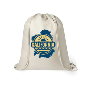 Mochila de yute con diseño Galifornia, sol y mapa de Galicia – colección marinera