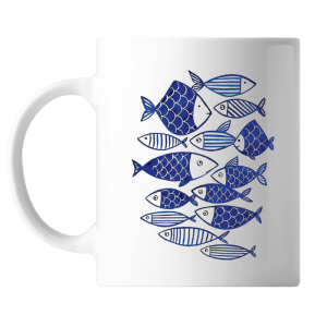 Taza con ilustración de peces azules – Cardume Azul.