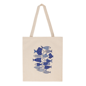 Tote bag Carcume azul con diseño de peces en tonos azules – Colección Marinera