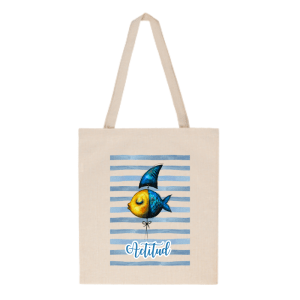 Tote bag Actitud Pez Tiburón con ilustración marinera de pez y aleta – Colección Marinera