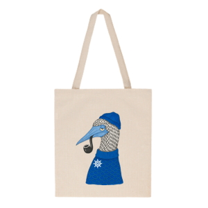 Tote bag Capitán Gaviota con diseño marinero ilustrado de gaviota con gorro y pipa – Colección Marinera