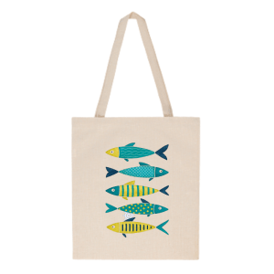 Tote bag Peces Coloridos con diseño de peces ilustrados en tonos marinos – Colección Marinera