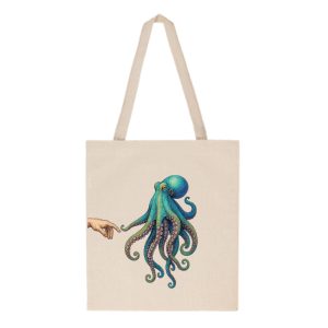 Tote bag Pulpo Creación con ilustración de pulpo azul tocado por una mano – Colección Marinera