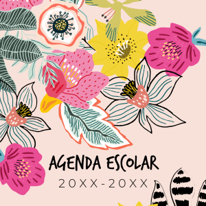 Portada de agenda escolar con ilustraciones de flores coloridas
