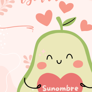 Portada de agenda escolar kawaii con pera sonriente sosteniendo un corazón