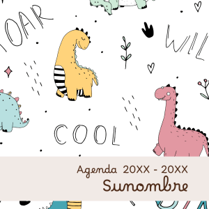 Portada de agenda escolar con dinosaurios divertidos de colores en estilo infantil