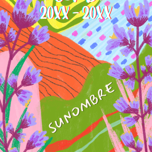 Portada de agenda escolar con flores violetas y patrones abstractos coloridos