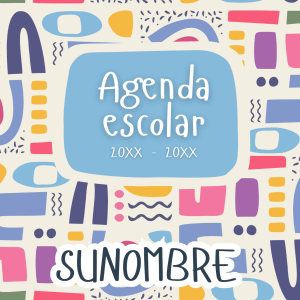 Portada de agenda escolar con figuras geométricas y formas abstractas en colores vivos
